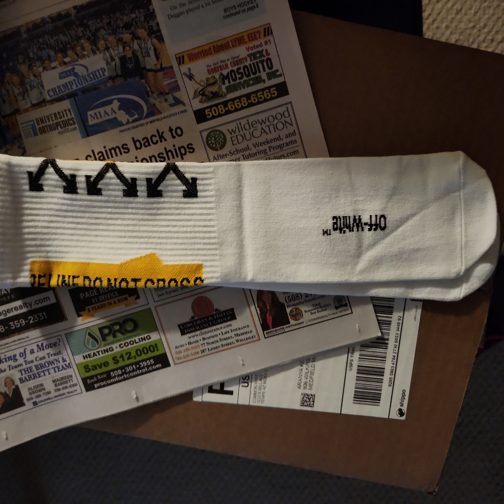 Off-White Casual White and Yellow Socks with Bold Stripe